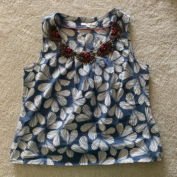 Boden Tops - Boden sz 12 Blue Heart Sleeveless Top Wooden Bead Sequin Orange Embellished Tank